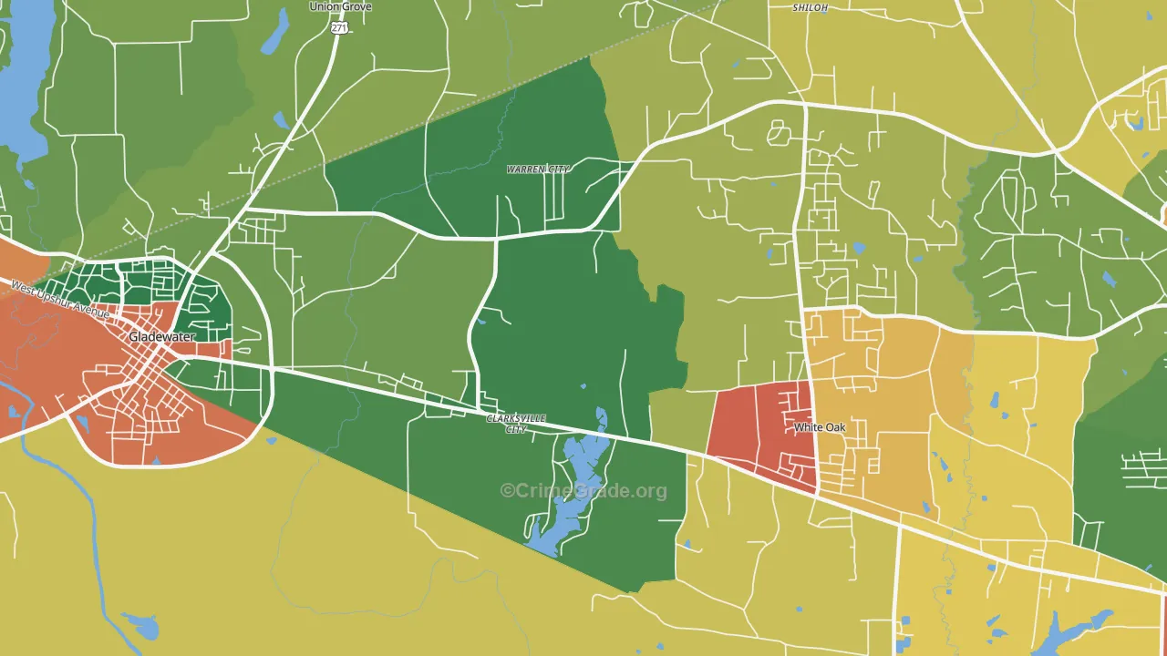 Clarksville City, TX Map of Theft Rates