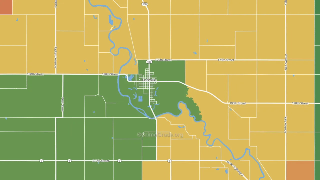 Clarksville, IA Map of Theft Rates