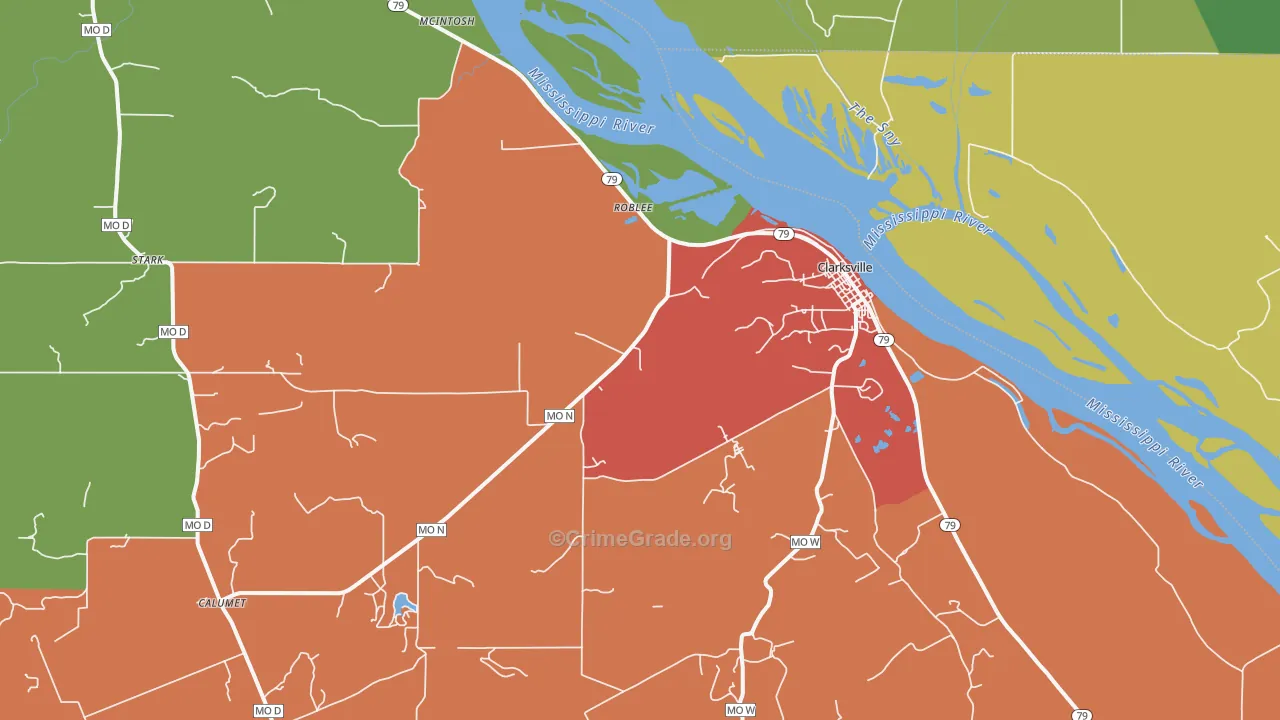 Clarksville, MO Map of Theft Rates