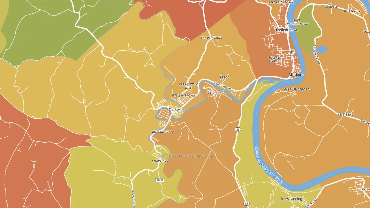 Clarksville, PA Map of Theft Rates
