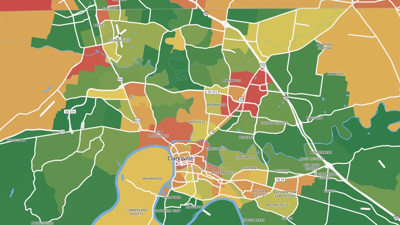 Clarksville, TN Map of Theft Rates