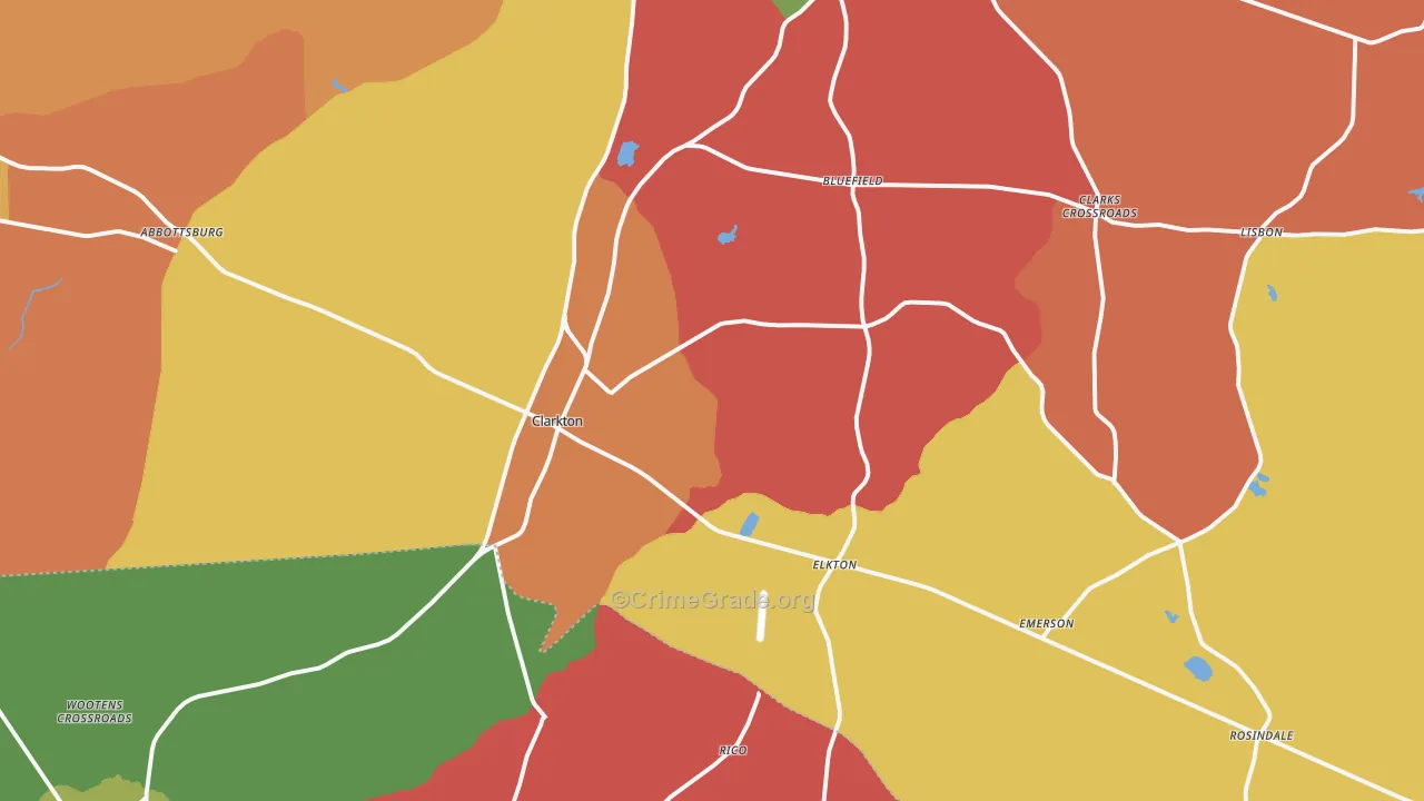 Clarkton, NC Map of Theft Rates