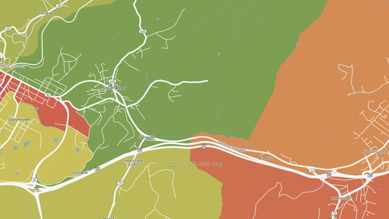 Clarysville, MD Map of Theft Rates