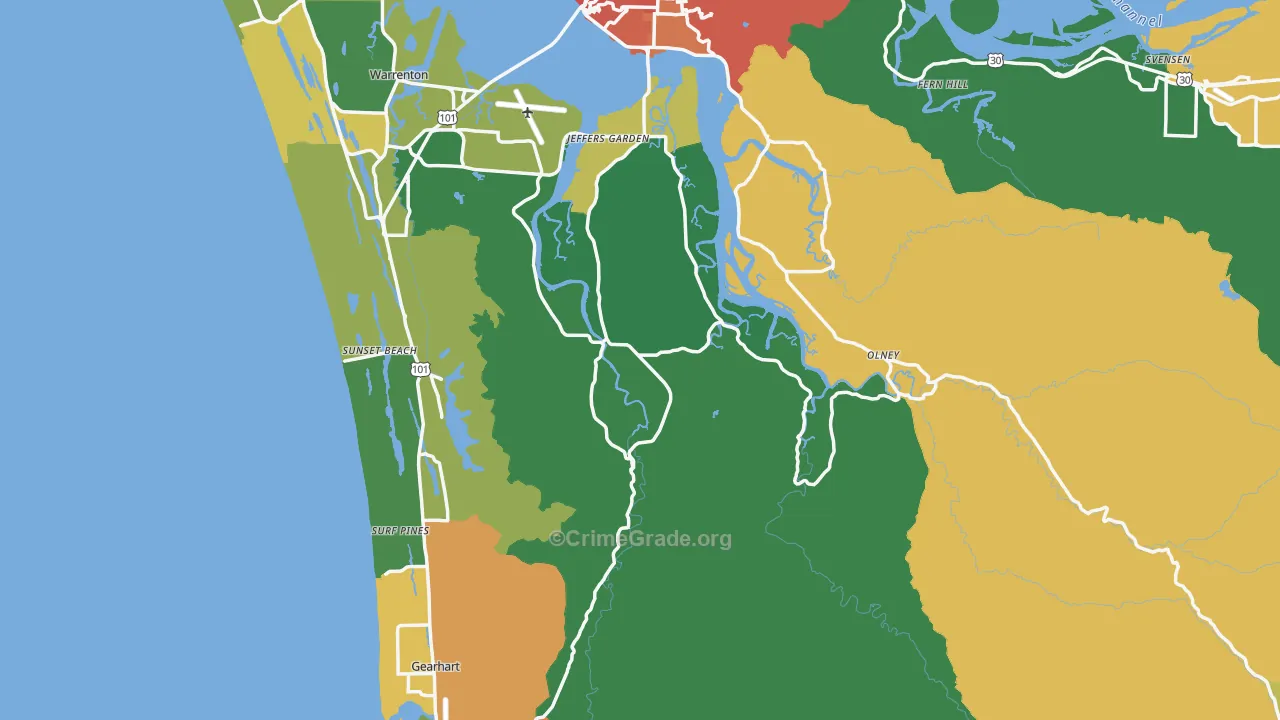 Clatsop County, OR Map of Theft Rates