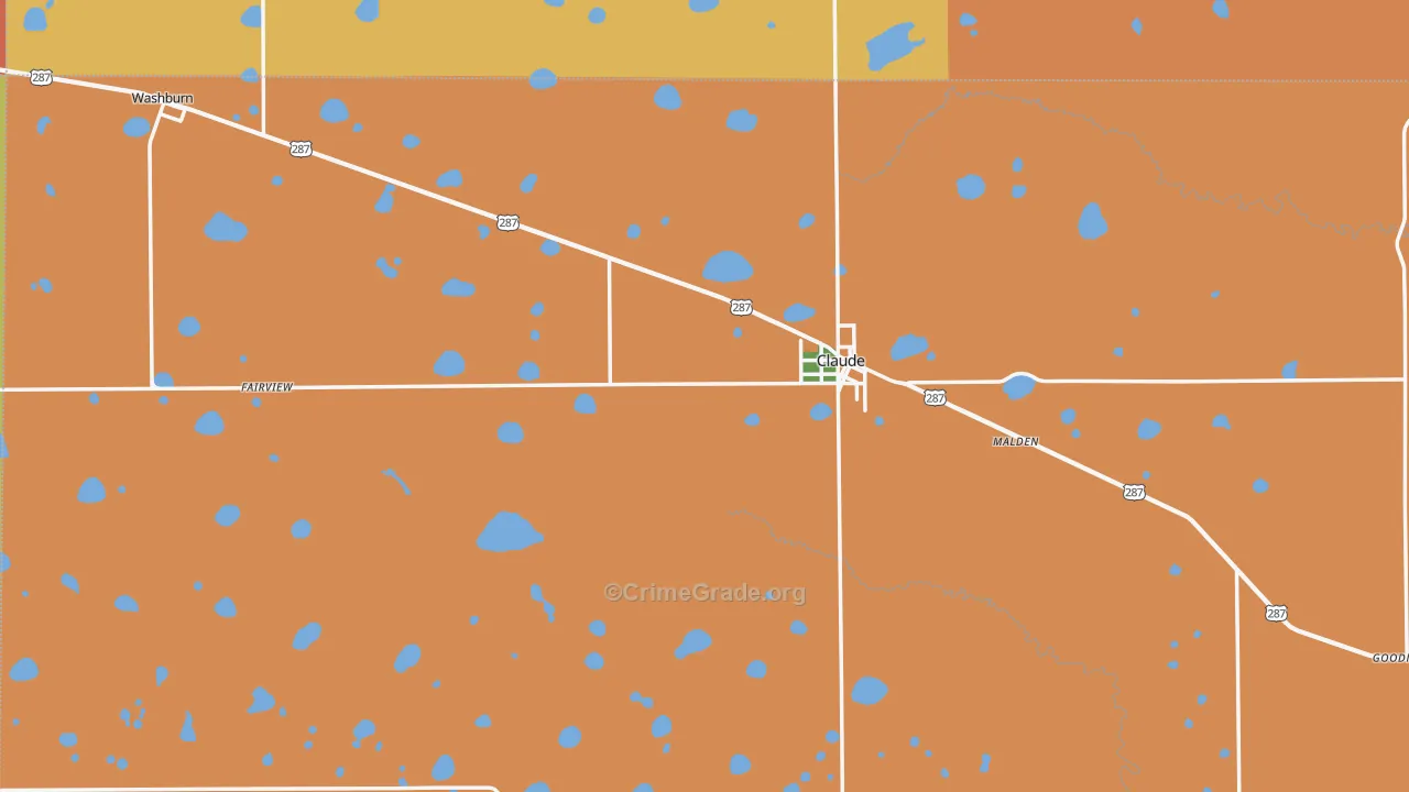 Claude, TX Map of Theft Rates