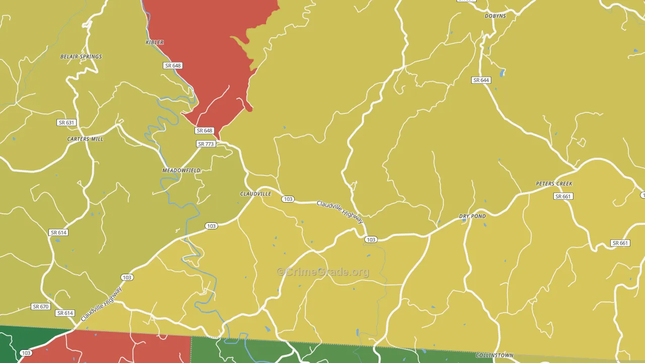 Claudville, VA Map of Theft Rates