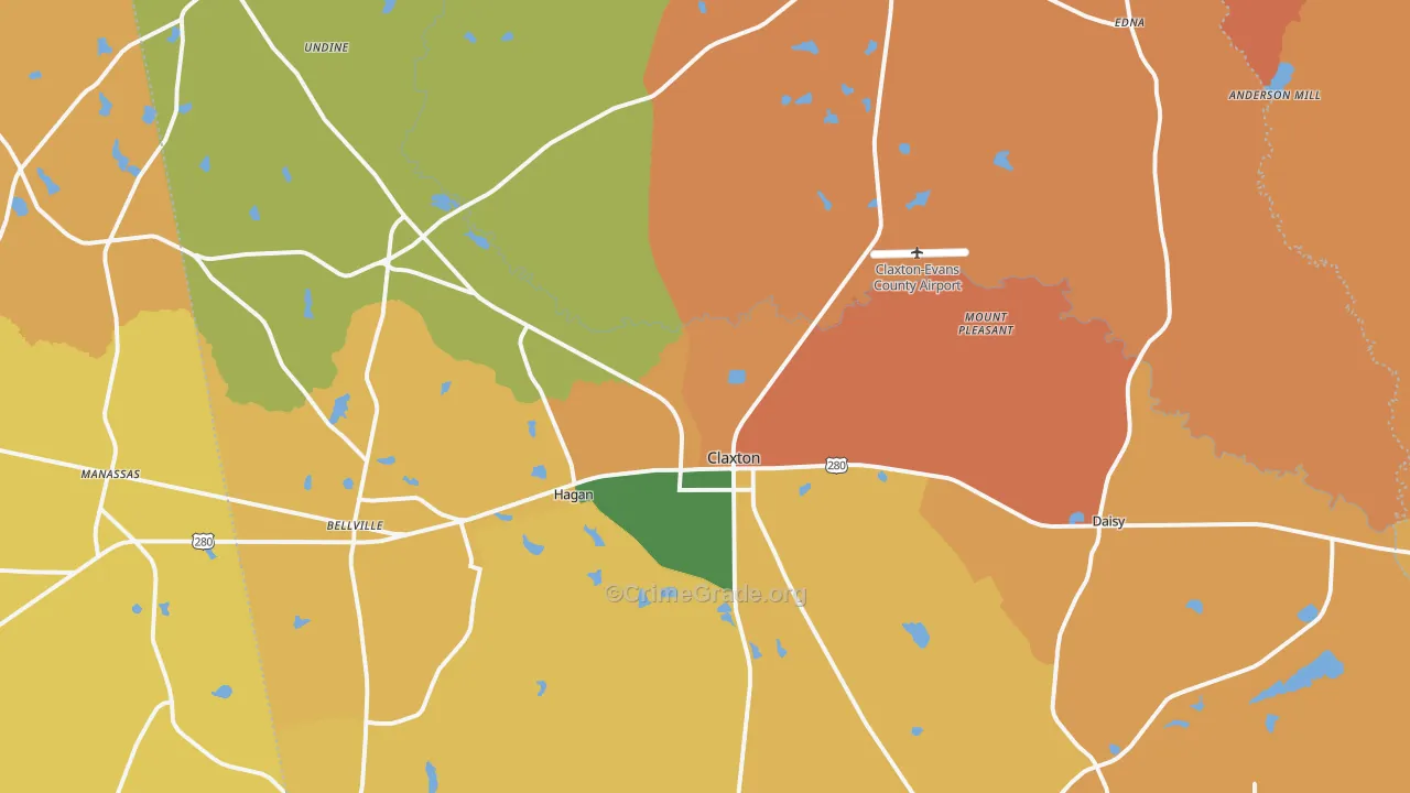Claxton, GA Map of Theft Rates