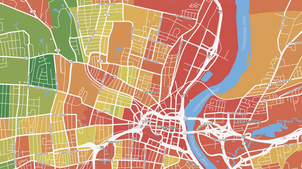 Clay Arsenal, Hartford, CT Map of Theft Rates