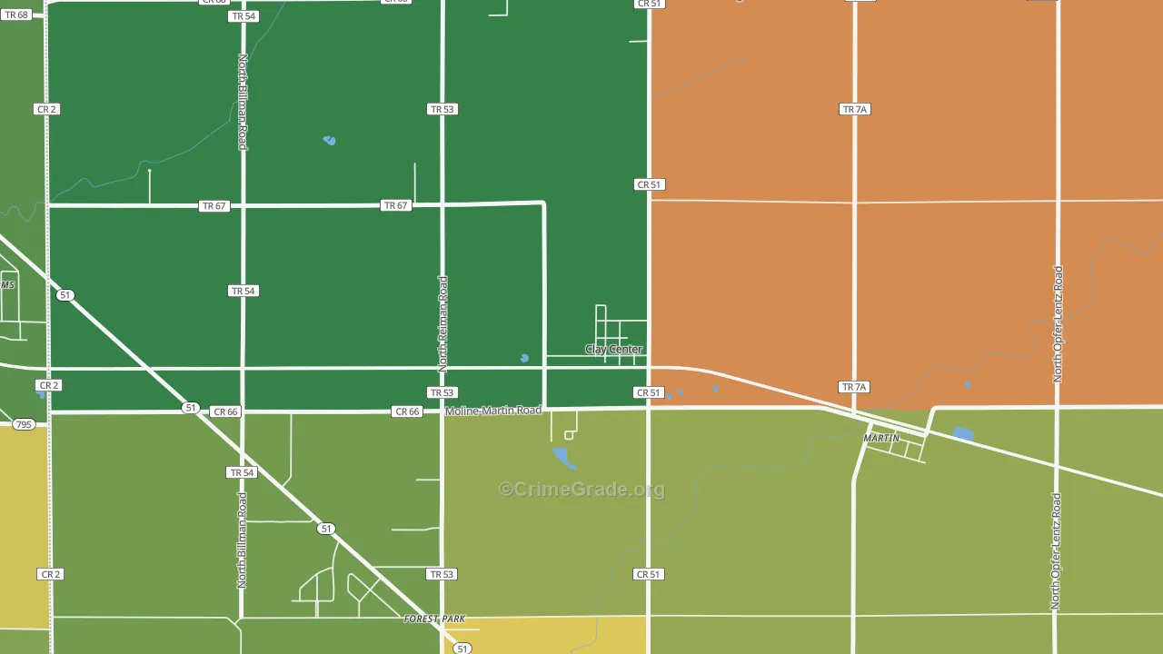 Clay Center, OH Map of Theft Rates