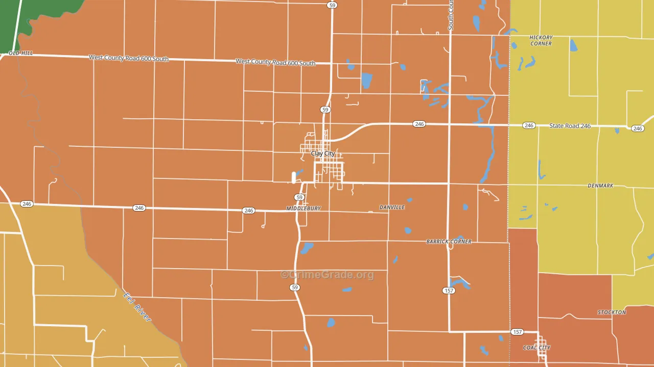 Clay City, IN Map of Theft Rates