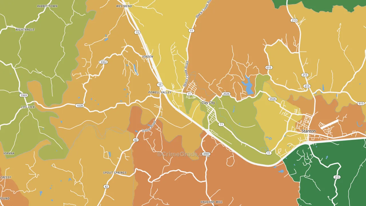 Clay City, KY Map of Theft Rates