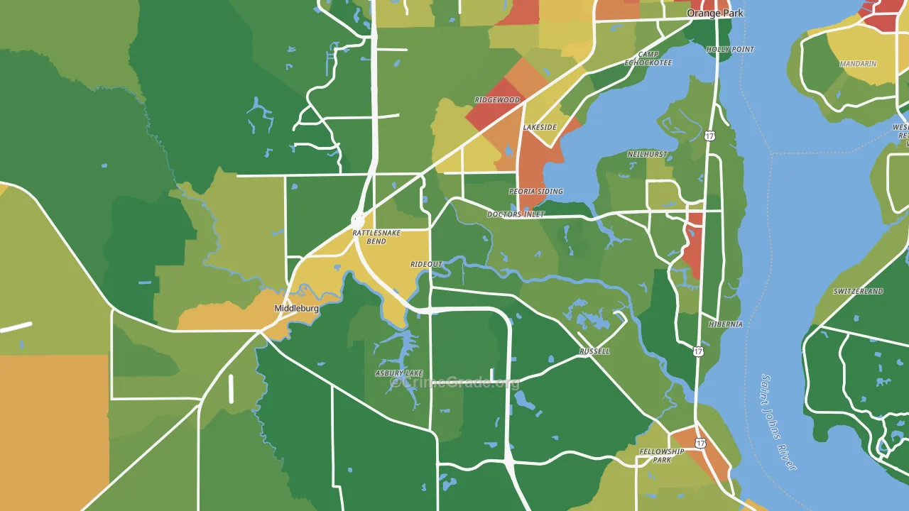 Clay County, FL Map of Theft Rates