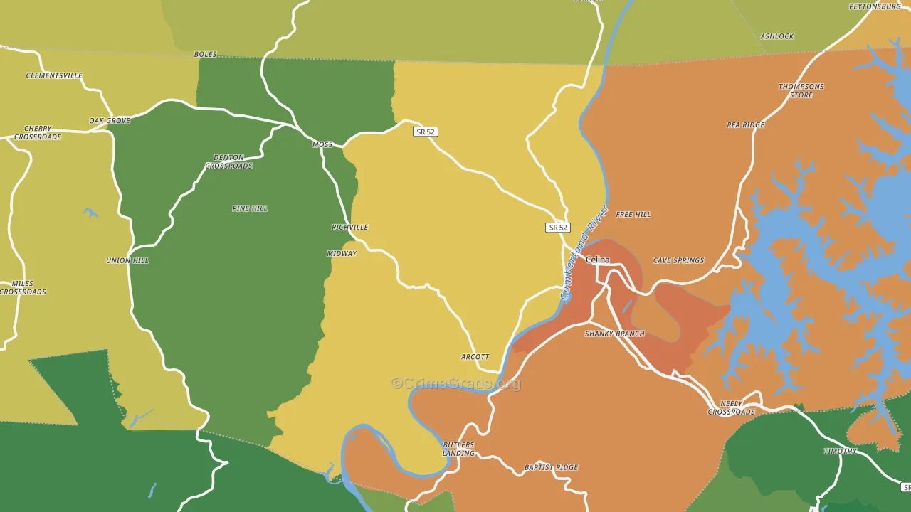 Clay County, TN Map of Theft Rates