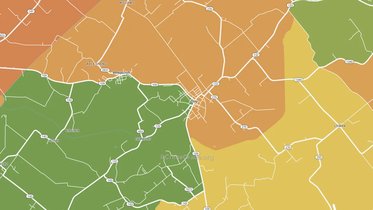 Clay, KY Map of Theft Rates