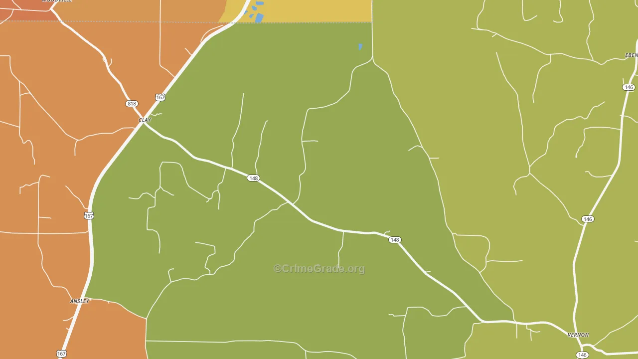 Clay, LA Map of Theft Rates