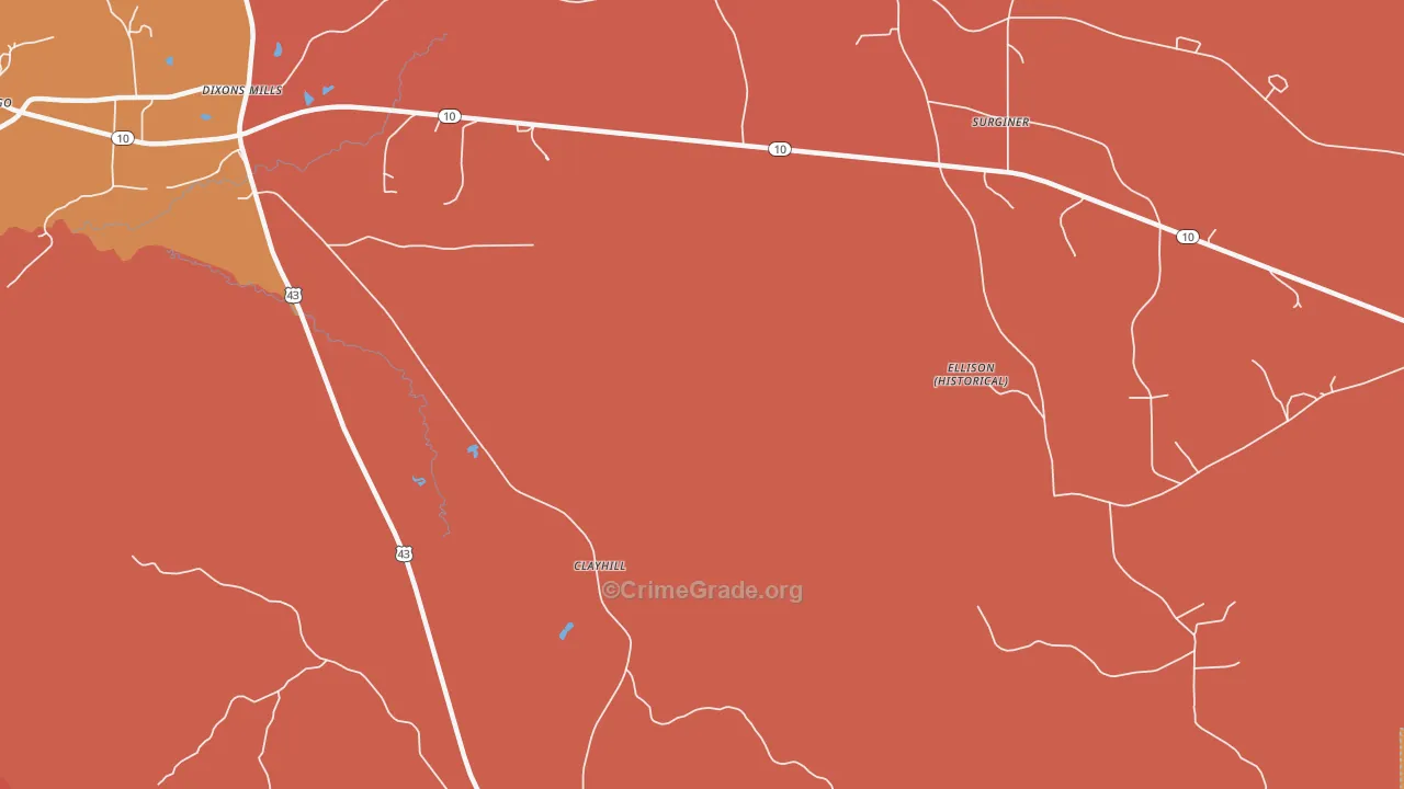 Clayhill, AL Map of Theft Rates