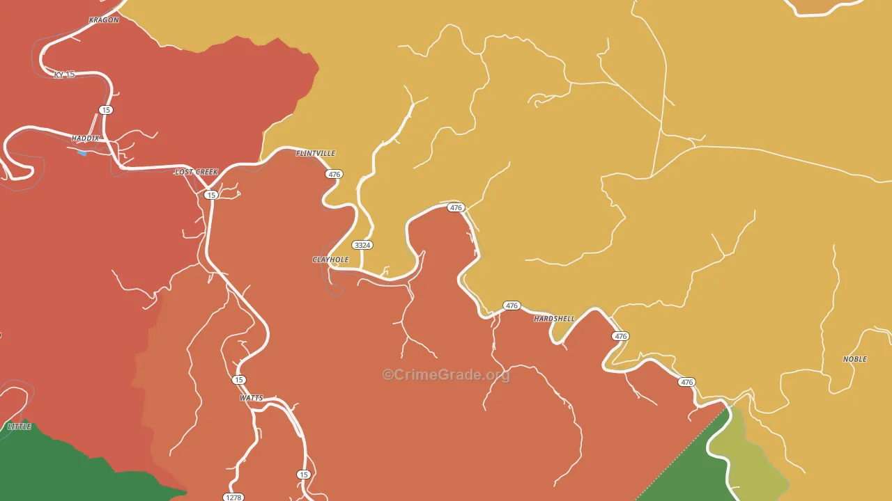 Clayhole, KY Map of Theft Rates