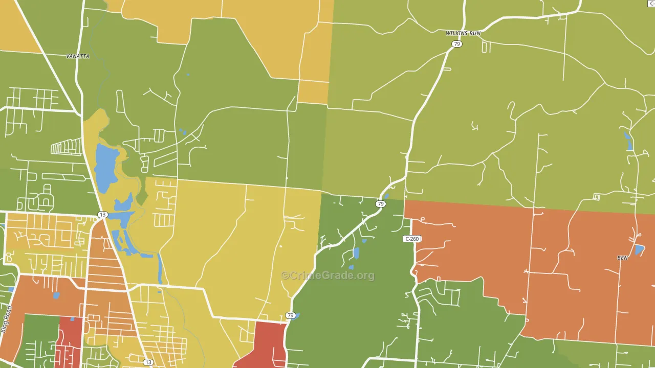 Claylick, OH Map of Theft Rates
