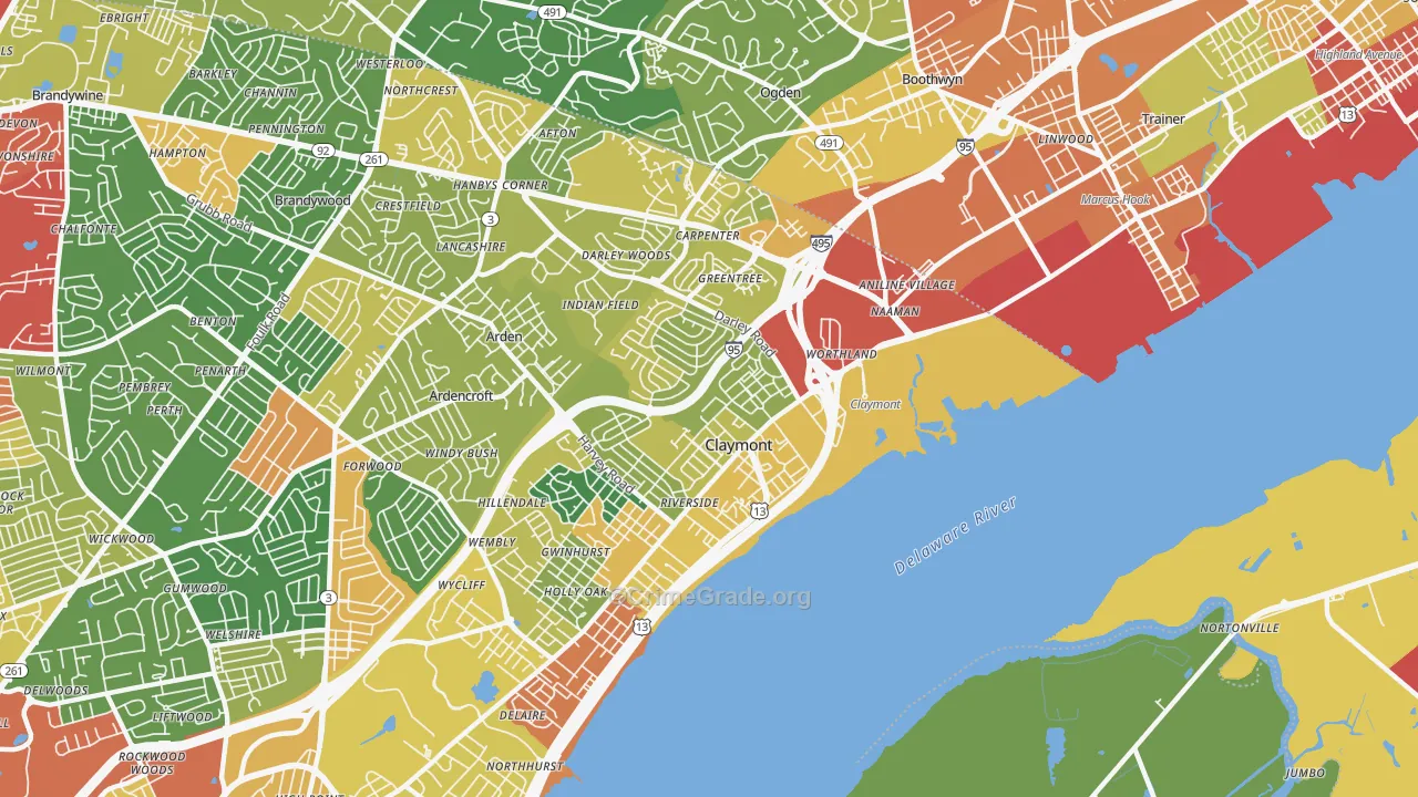 Claymont, DE Map of Theft Rates