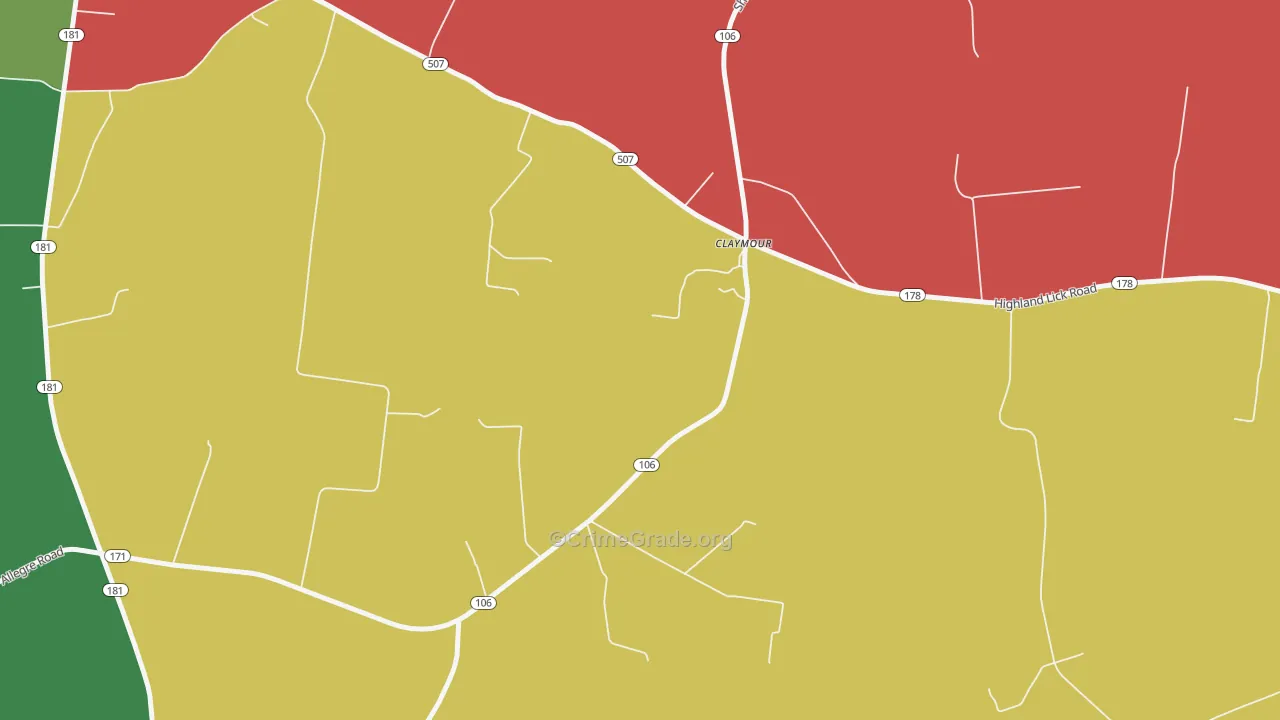 Claymour, KY Map of Theft Rates