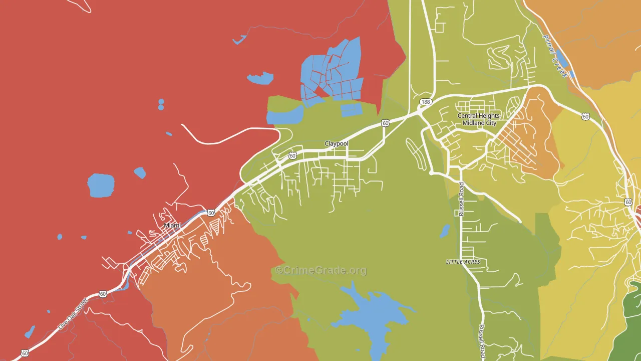 Claypool, AZ Map of Theft Rates