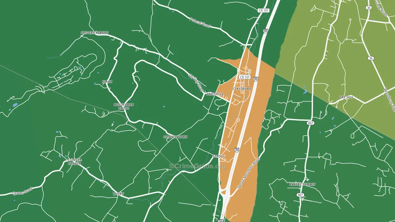 Claysburg, PA Map of Theft Rates
