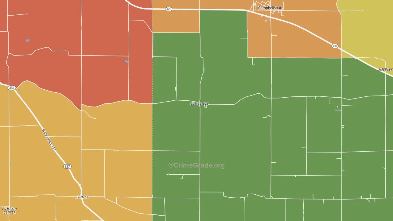 Claysville, IN Map of Theft Rates
