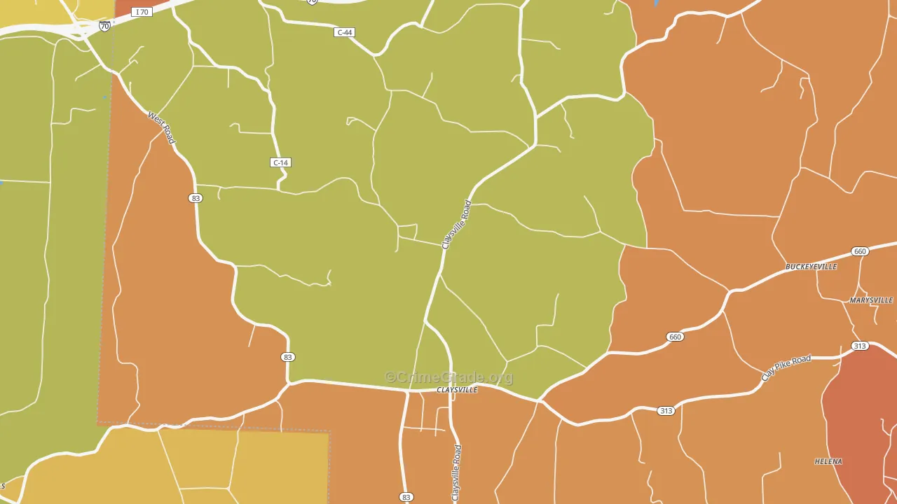 Claysville, OH Map of Theft Rates