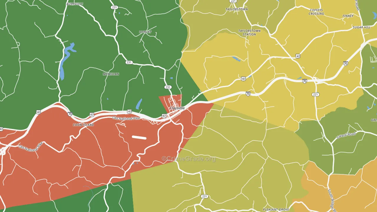 Claysville, PA Map of Theft Rates