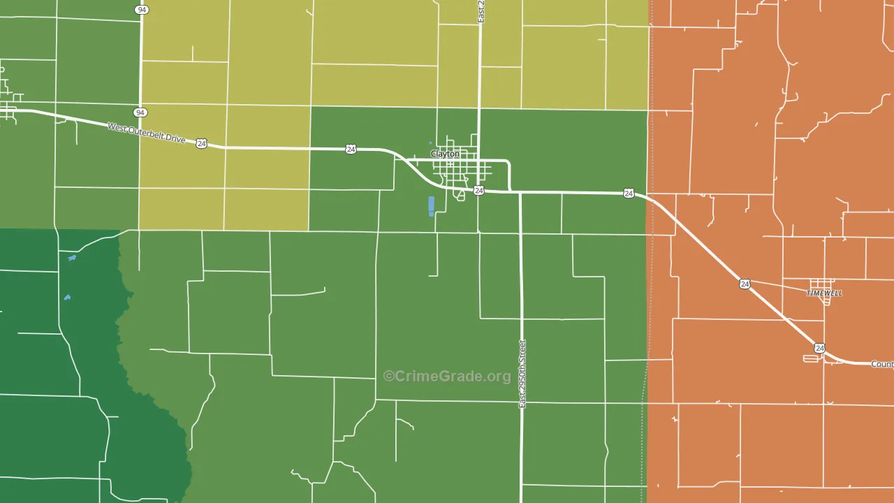 Clayton, IL Map of Theft Rates