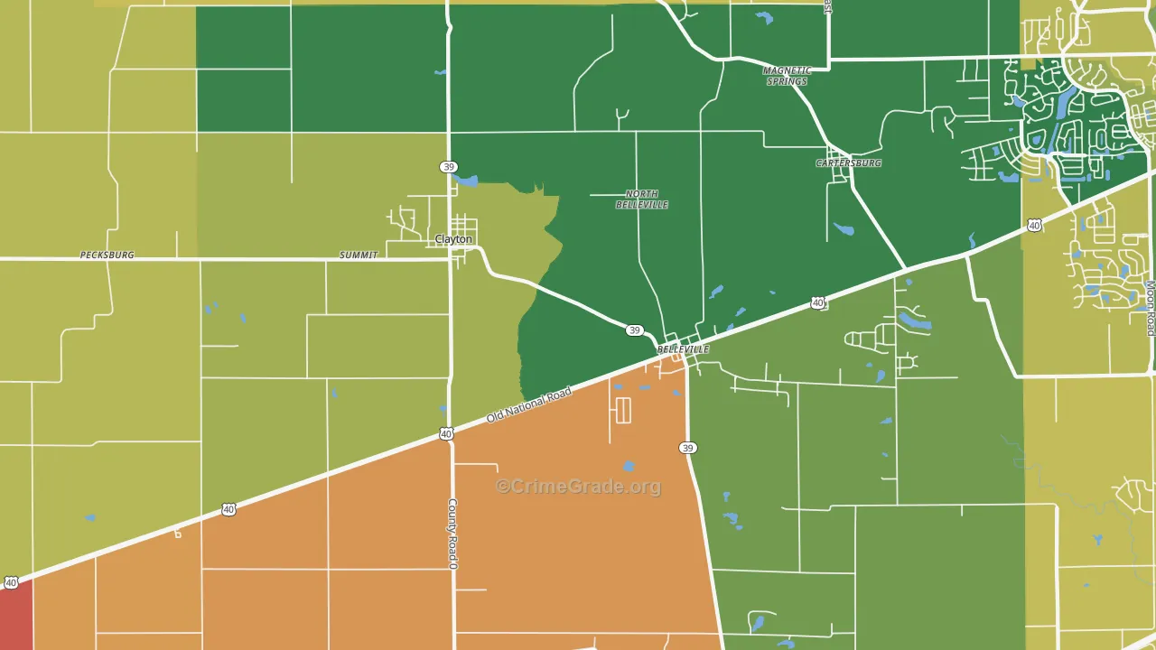 Clayton, IN Map of Theft Rates