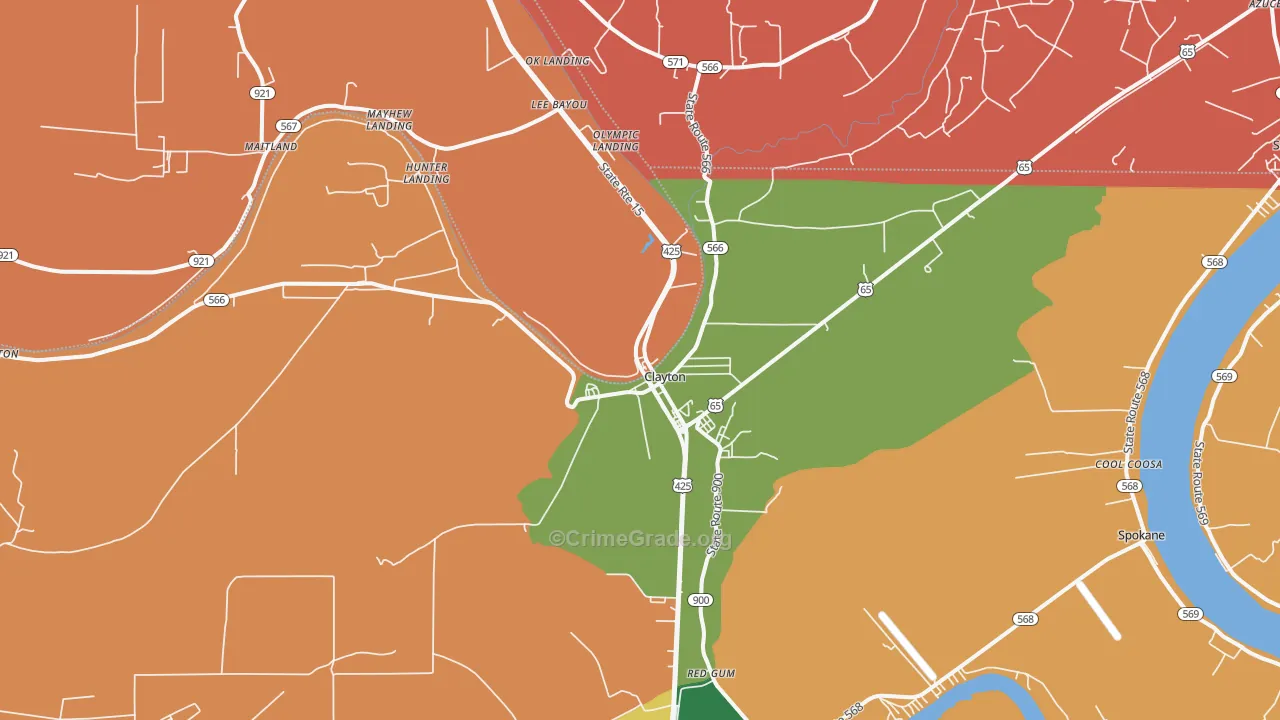 Clayton, LA Map of Theft Rates