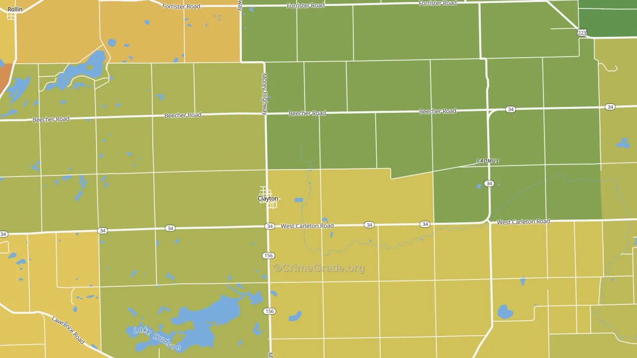 Clayton, MI Map of Theft Rates