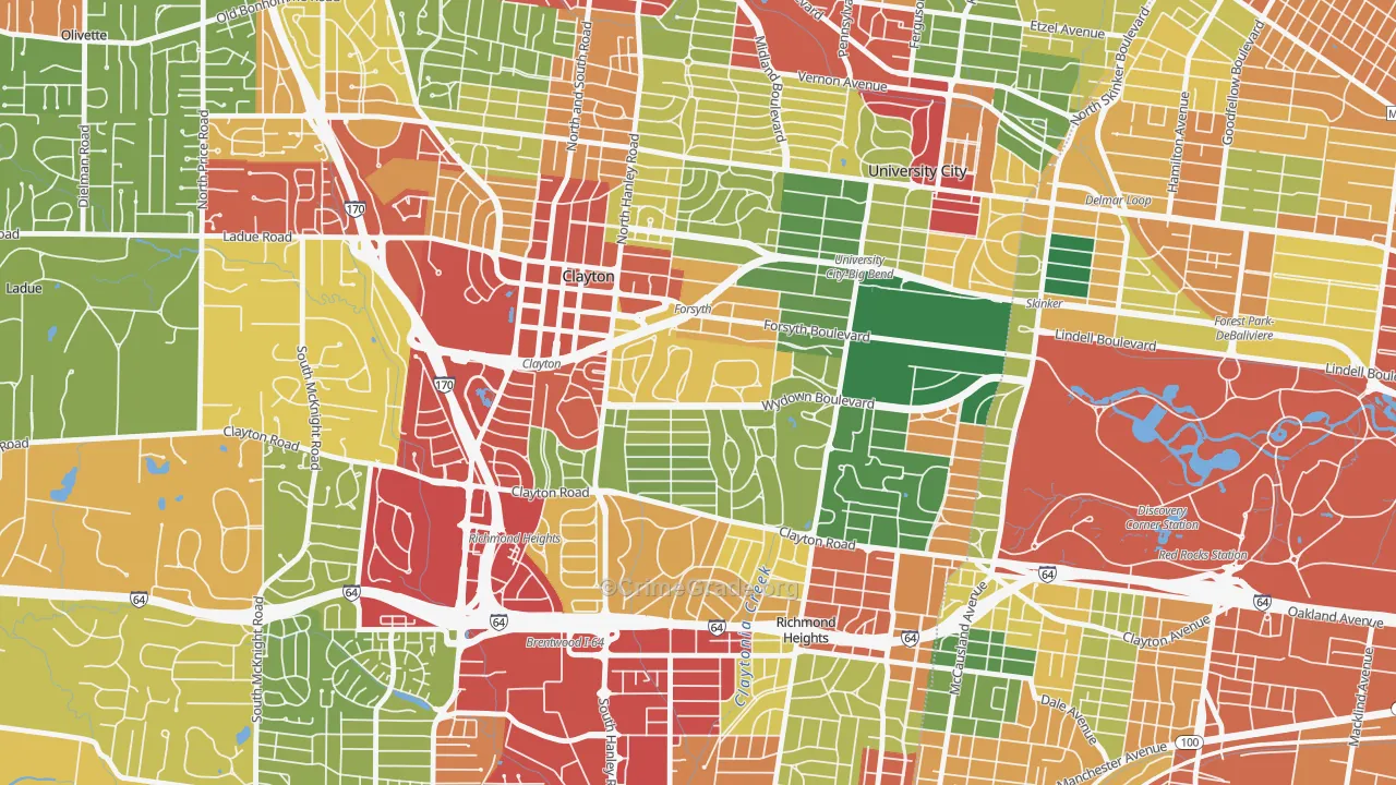 Clayton, MO Map of Theft Rates