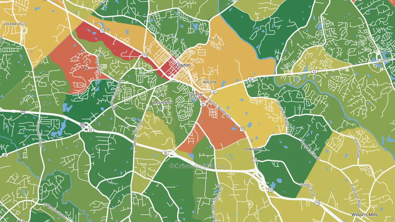 Clayton, NC Map of Theft Rates
