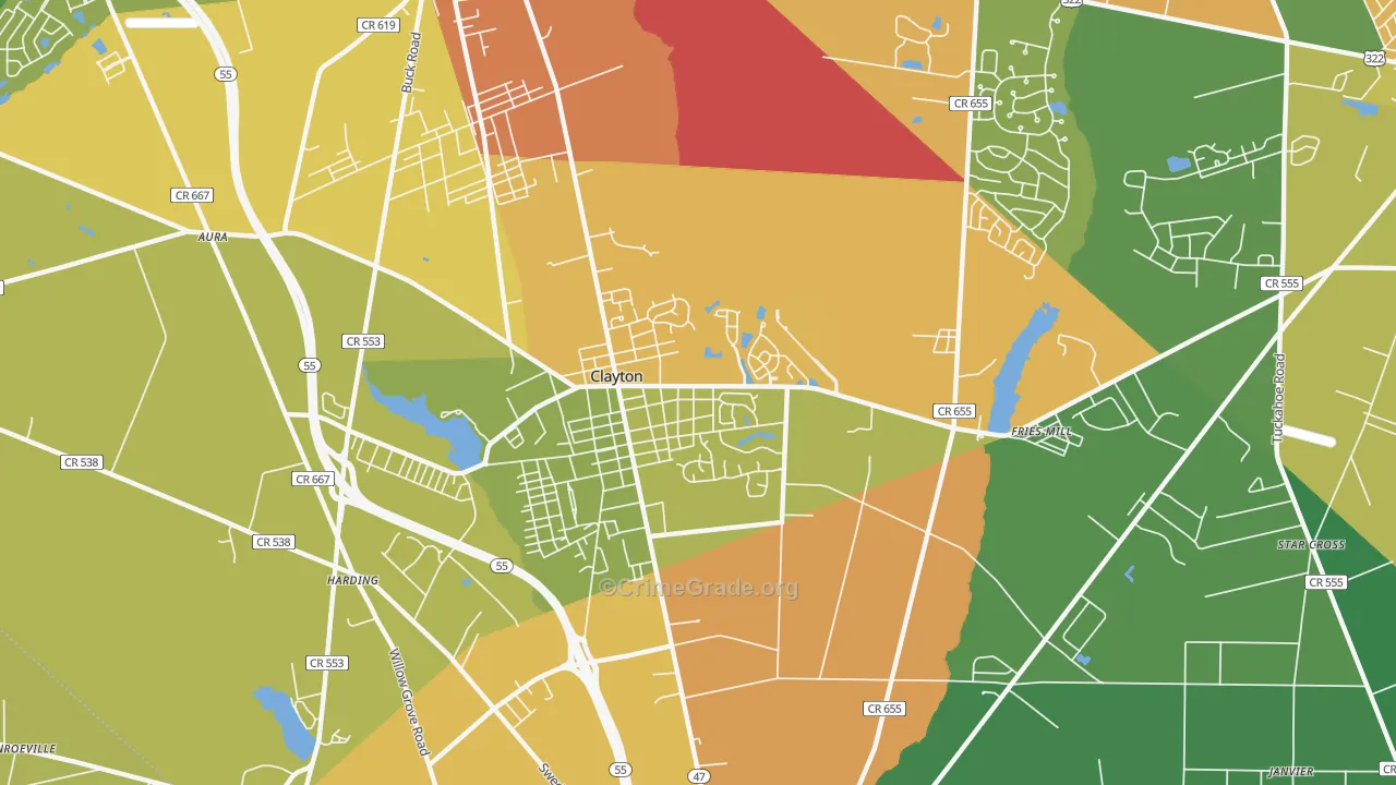 Clayton, NJ Map of Theft Rates