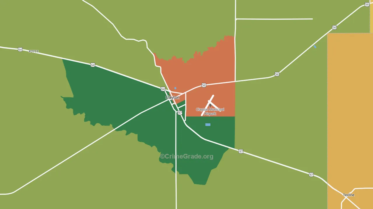 Clayton, NM Map of Theft Rates