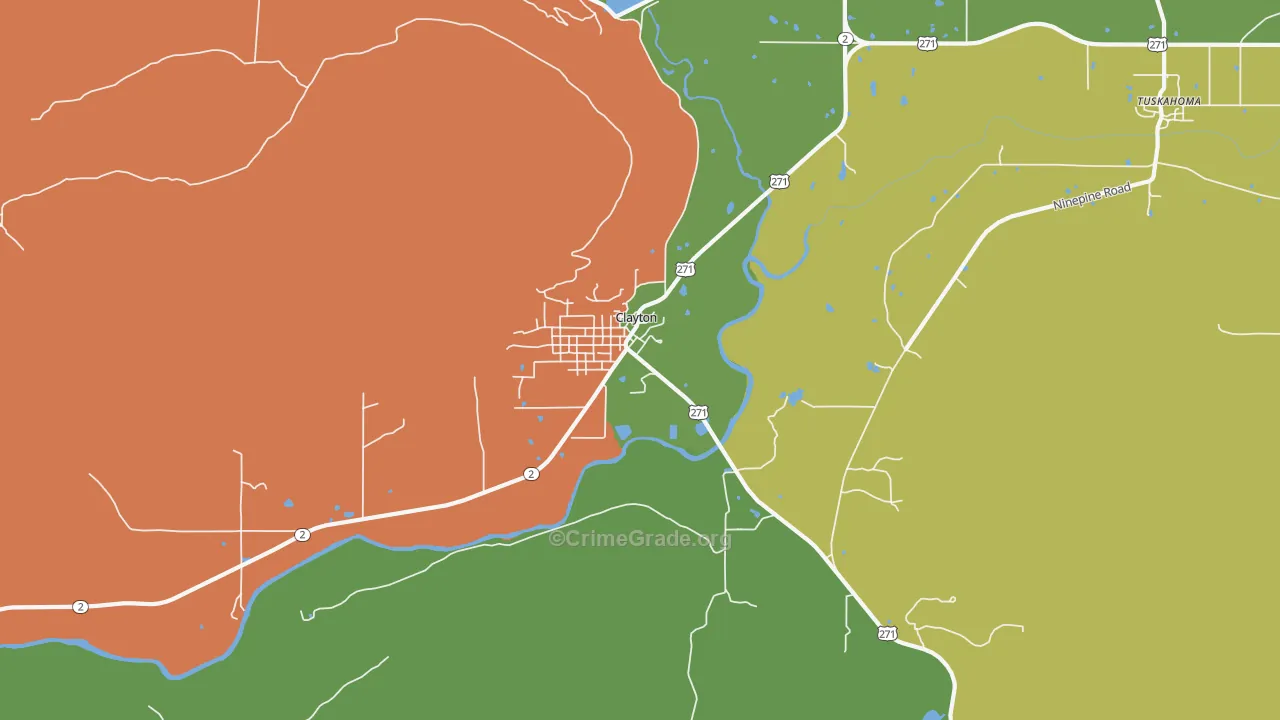 Clayton, OK Map of Theft Rates