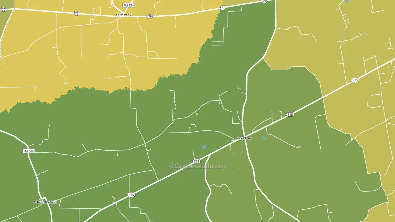 Clayton, TX Map of Theft Rates