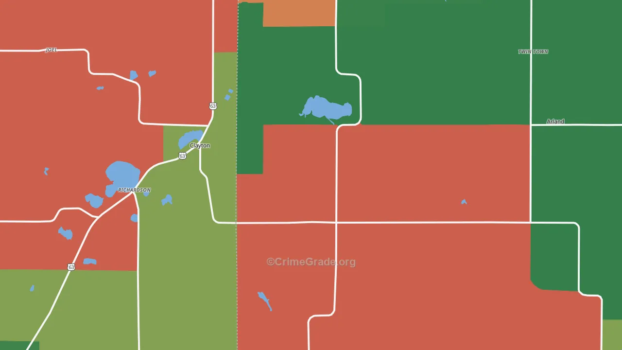 Clayton, WI Map of Theft Rates
