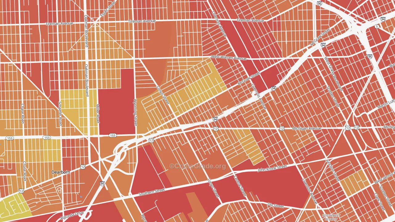 Claytown, Detroit, MI Map of Theft Rates