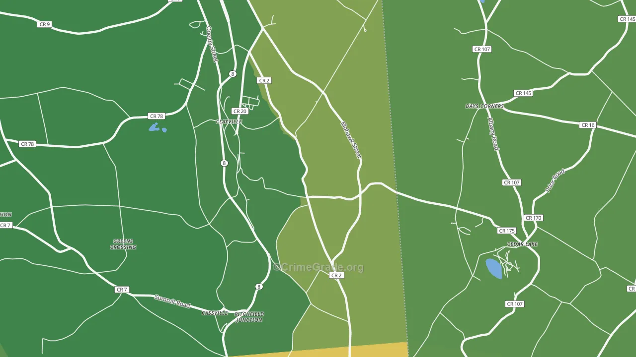 Clayville, NY Map of Theft Rates