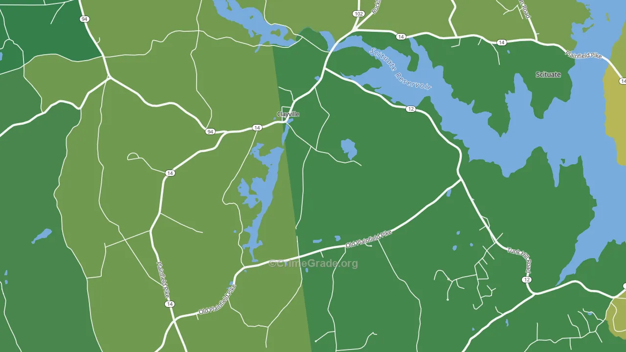 Clayville, RI Map of Theft Rates