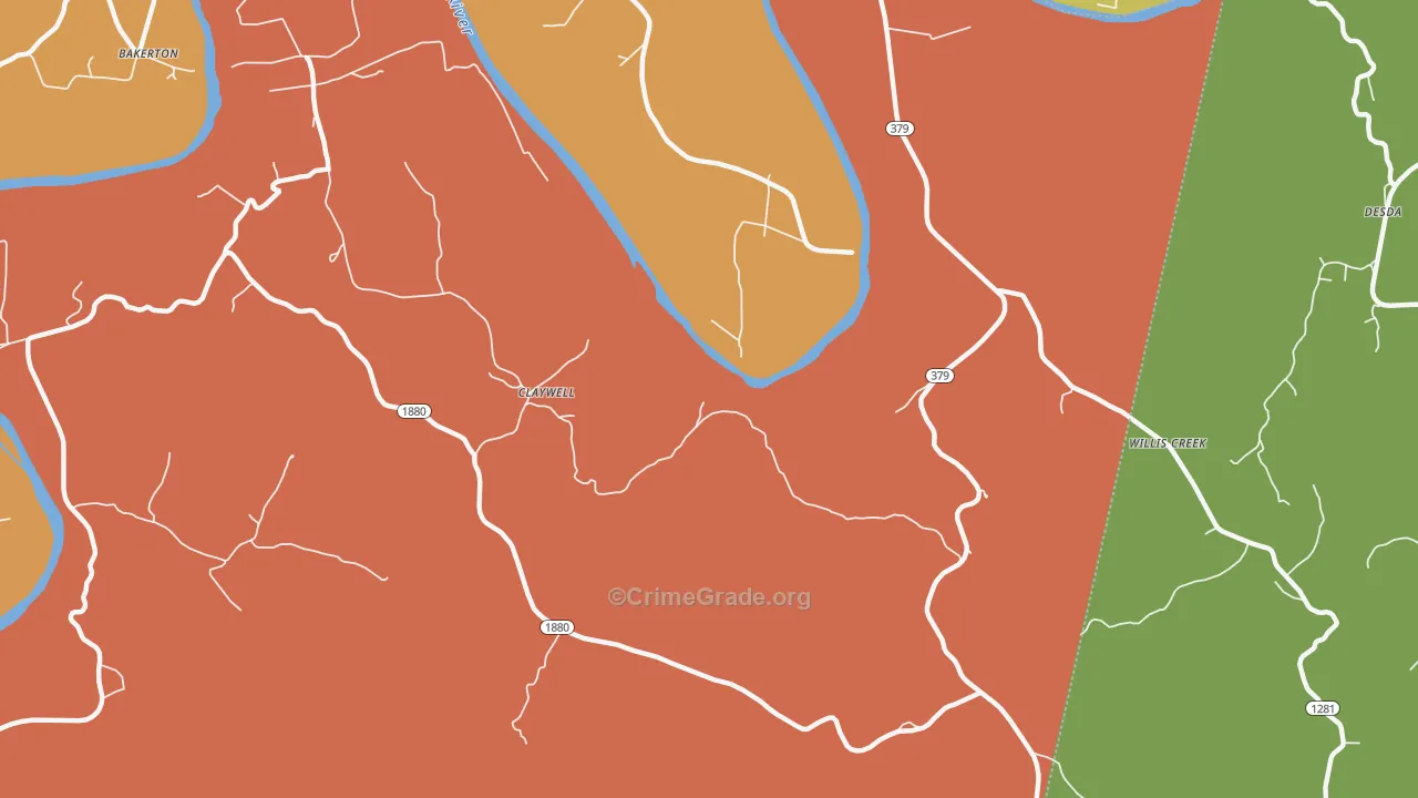 Claywell, KY Map of Theft Rates