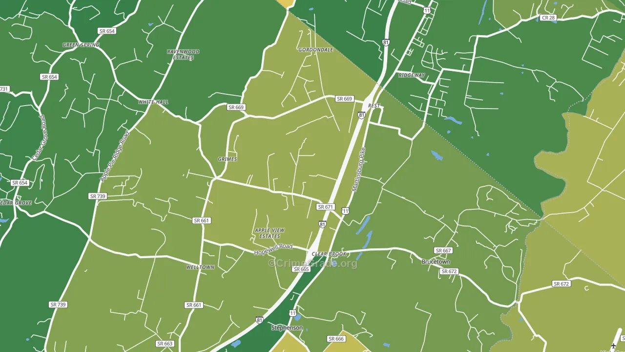 Clear Brook, VA Map of Theft Rates