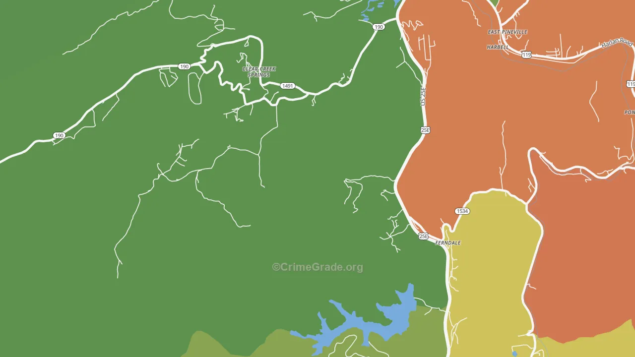 Clear Creek Springs, KY Map of Theft Rates