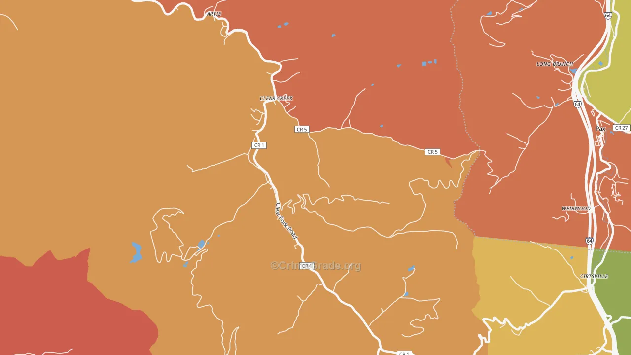 Clear Creek, WV Map of Theft Rates