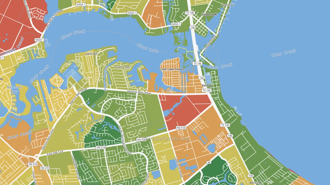 Clear Lake Shores, TX Map of Theft Rates