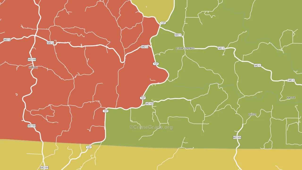 Clear Springs, MO Map of Theft Rates