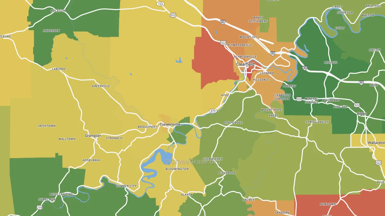 Clearfield County, PA Map of Theft Rates